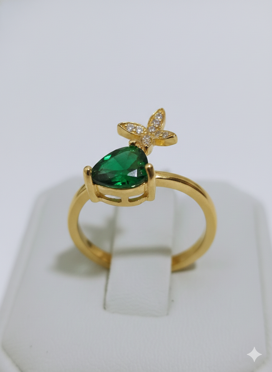 Emerald Green Butterfly Ring for Women – Adjustable Gold Ring | SILVROSE