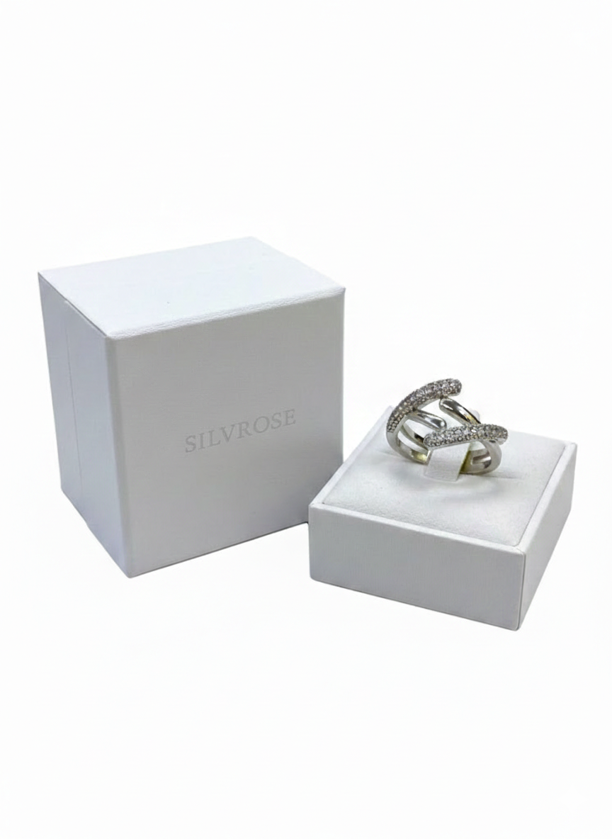 Silver Pavé Interlocking Wrap Ring - Architectural Statement Band | SILVROSE