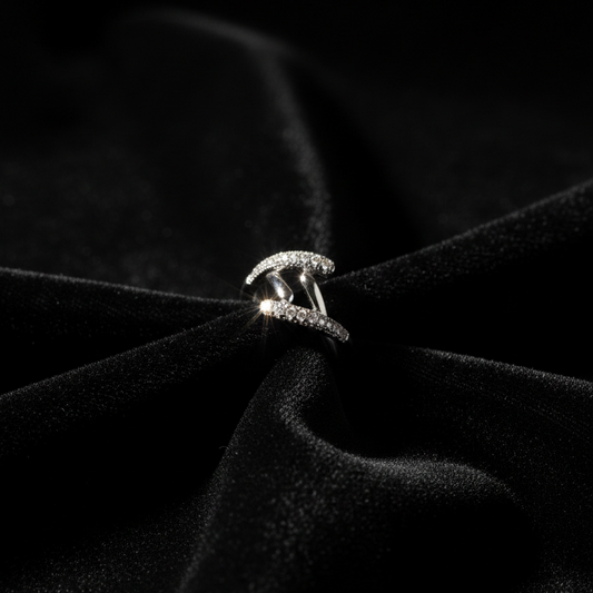 Silver Pavé Interlocking Wrap Ring - Architectural Statement Band | SILVROSE