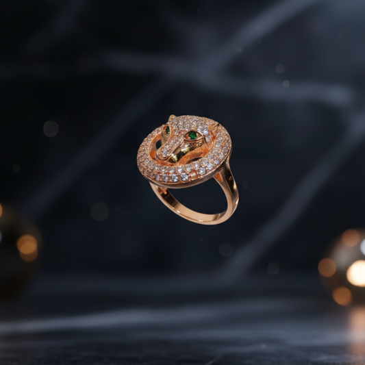 Rose Gold Panther Statement Ring - Green Crystal Eye Pavé Band | SILVROSE