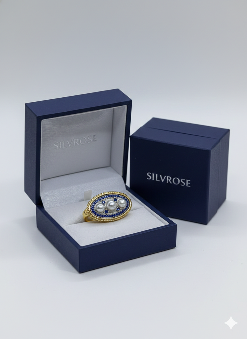Empress Vintage Pearl & Sapphire Oval Ring | Art Deco Gold Cocktail Ring – SILVROSE