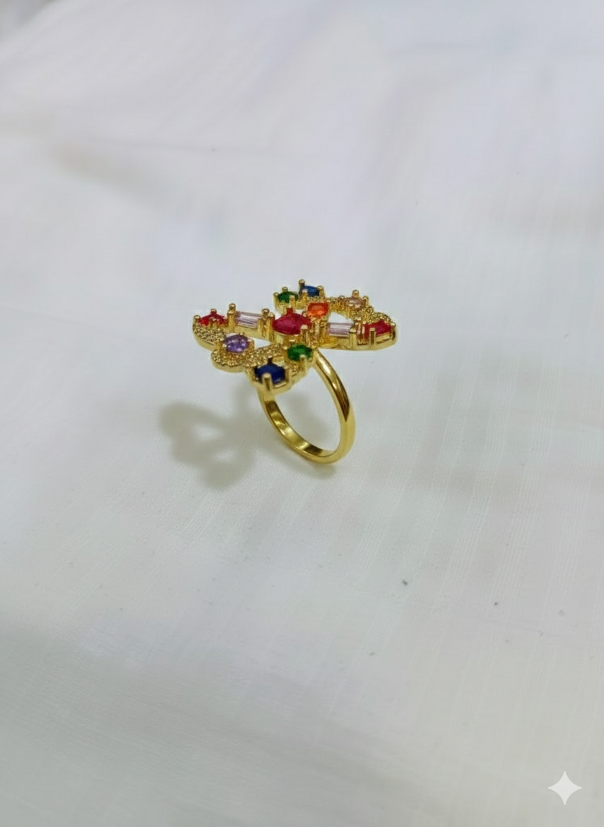 Iris Multicolor Gemstone Butterfly Ring | Rainbow Crystal Cocktail Ring – SILVROSE