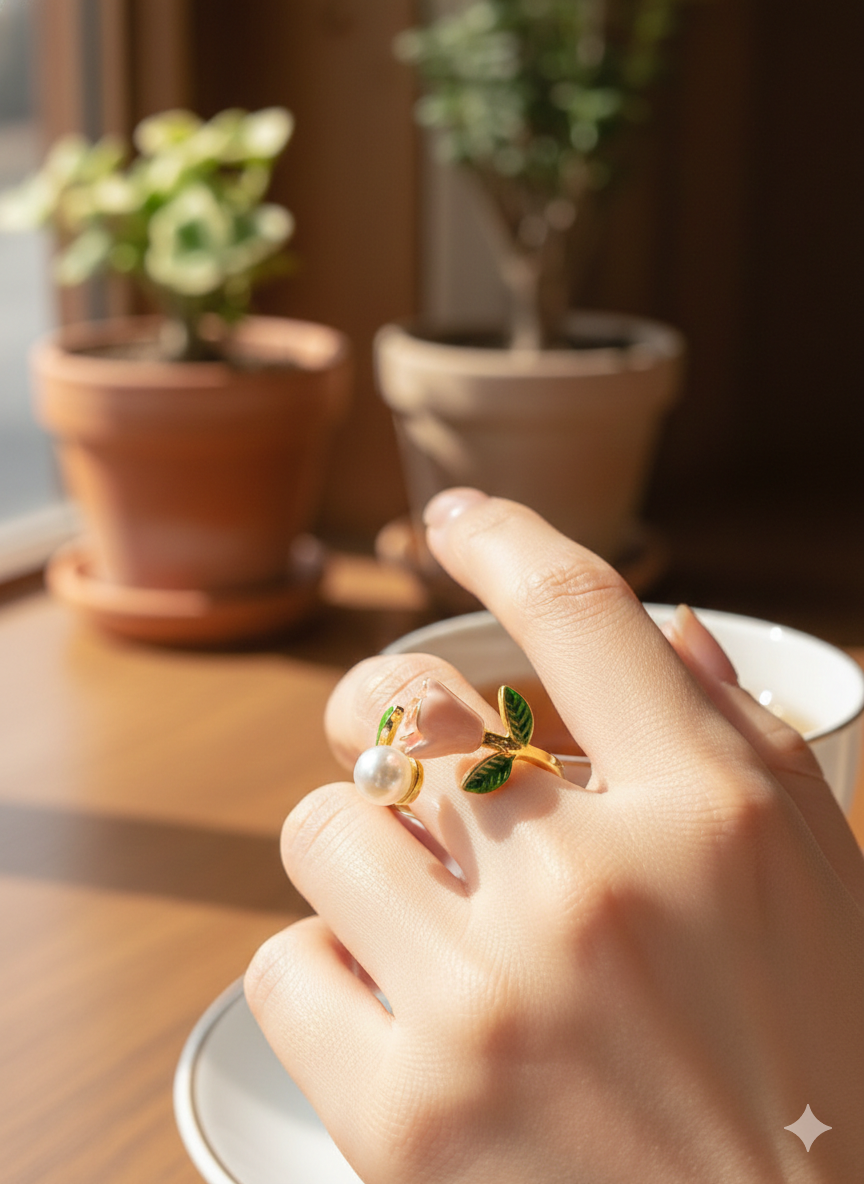 Pearl Rose Adjustable Ring for Women – Floral Gold Ring | SILVROSE
