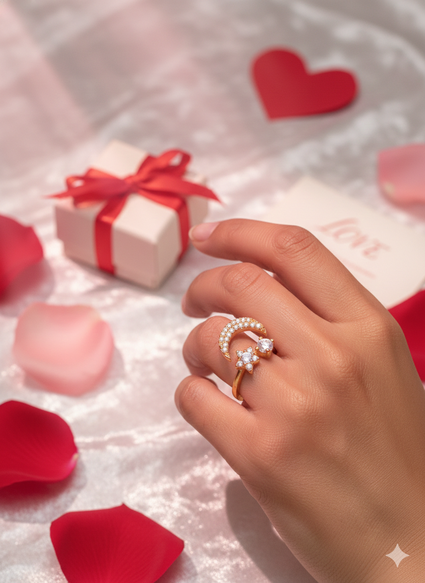 Gold Celestial Moon and Star Double Band Ring | SILVROSE