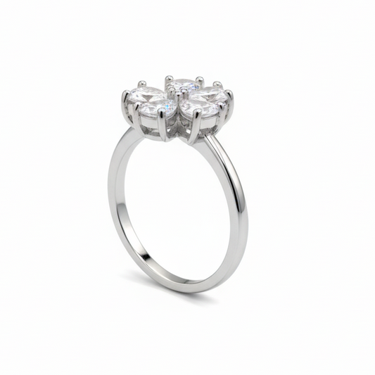 Silver Pear Cut Crystal Flower Statement Ring | SILVROSE