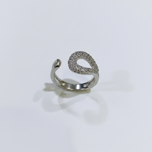 SILVROSE Sterling Silver Astra Wave Adjustable Ring – Pave Cubic Zirconia Open Ring