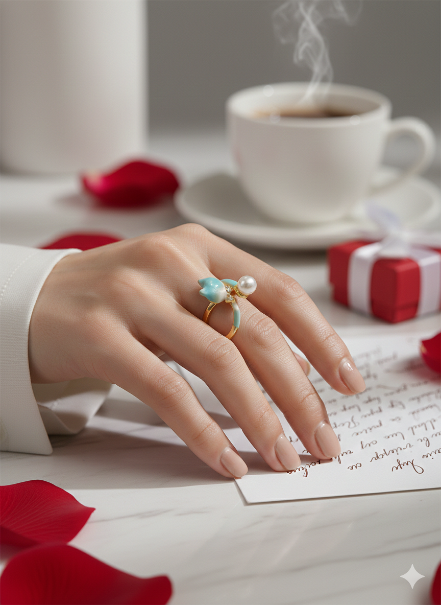 Aqua Pearl Floral Adjustable Ring for Women – SILVROSE