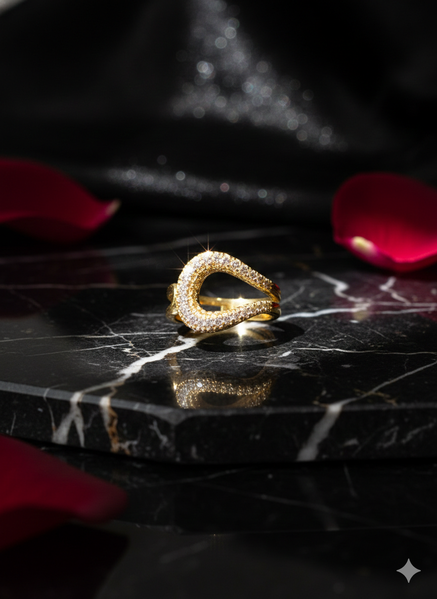 SILVROSE Sovereign Teardrop Statement Ring – Gold Plated Pave Cubic Zirconia Ring