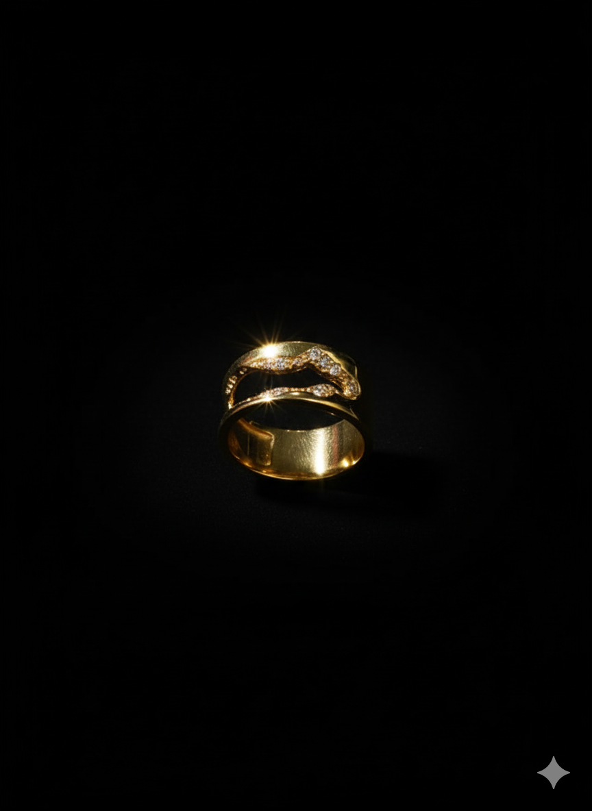 Gold Wave Cutout Statement Ring - Organic Pavé Band | SILVROSE