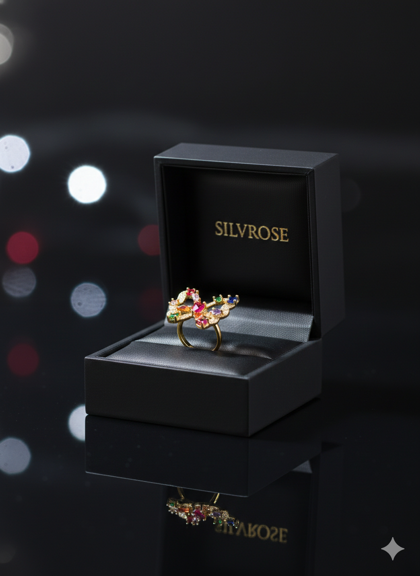 Iris Multicolor Gemstone Butterfly Ring | Rainbow Crystal Cocktail Ring – SILVROSE