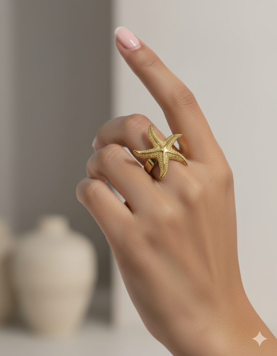 Gold Starfish Statement Ring - Textured Ocean Inspired Jewelry | SILVROSE