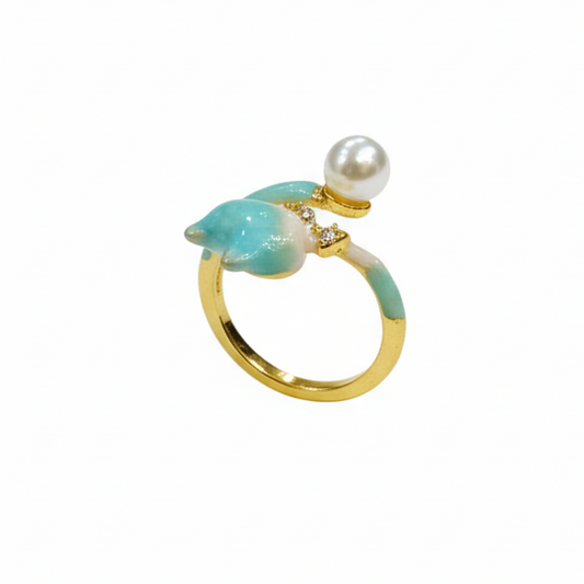 Aqua Pearl Floral Adjustable Ring for Women – SILVROSE