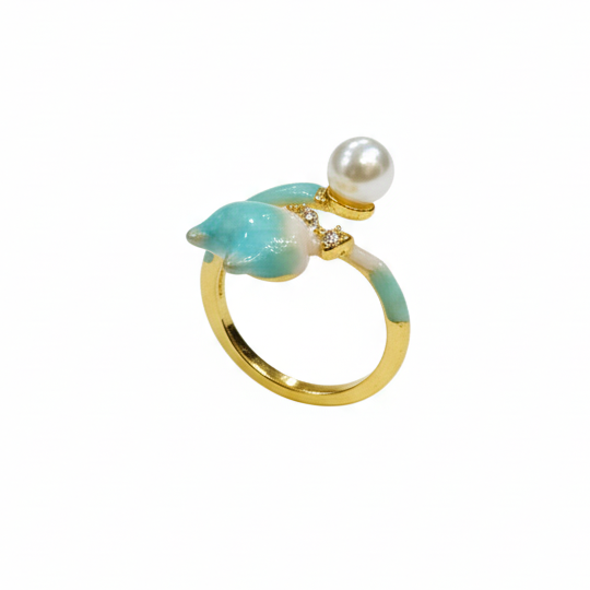Aqua Pearl Floral Adjustable Ring for Women – SILVROSE