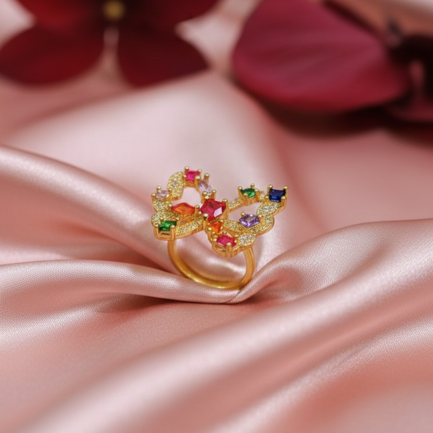 Iris Multicolor Gemstone Butterfly Ring | Rainbow Crystal Cocktail Ring – SILVROSE
