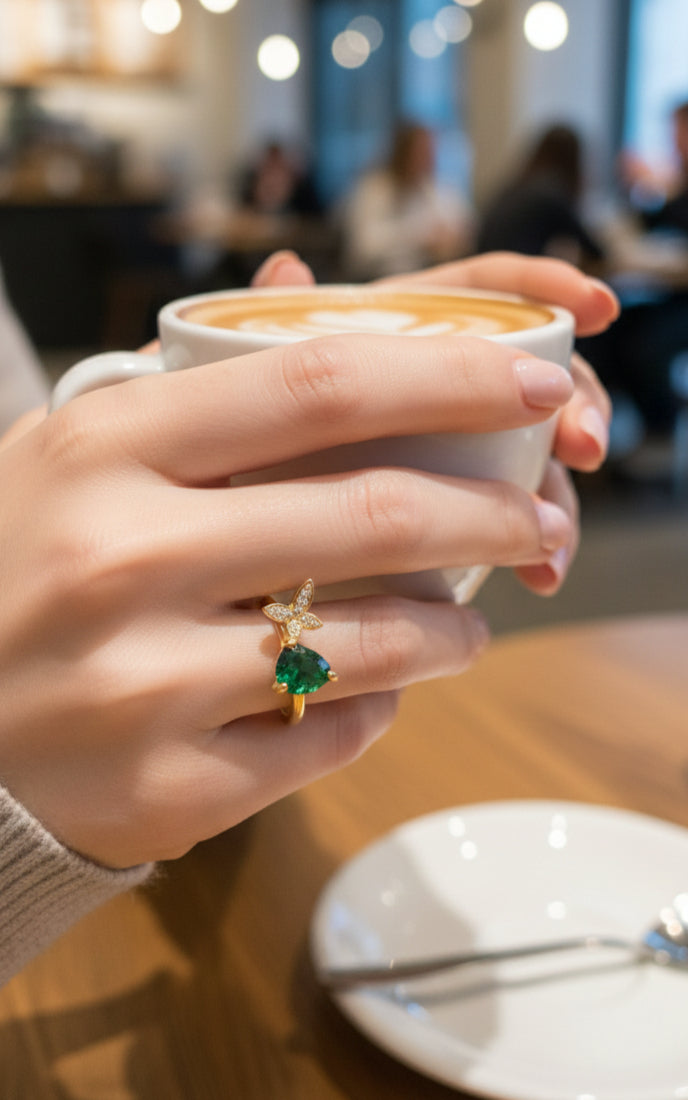 Emerald Green Butterfly Ring for Women – Adjustable Gold Ring | SILVROSE