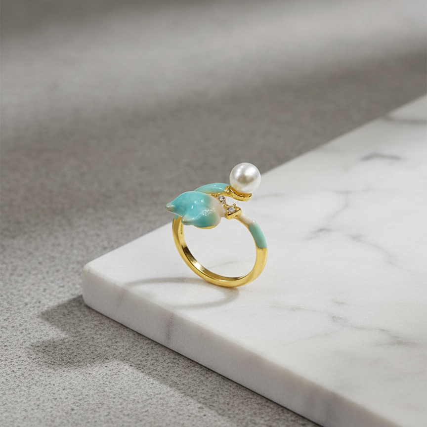 Aqua Pearl Floral Adjustable Ring for Women – SILVROSE
