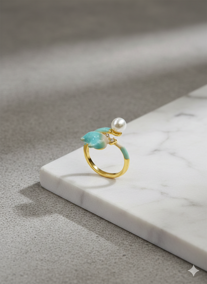 Aqua Pearl Floral Adjustable Ring for Women – SILVROSE