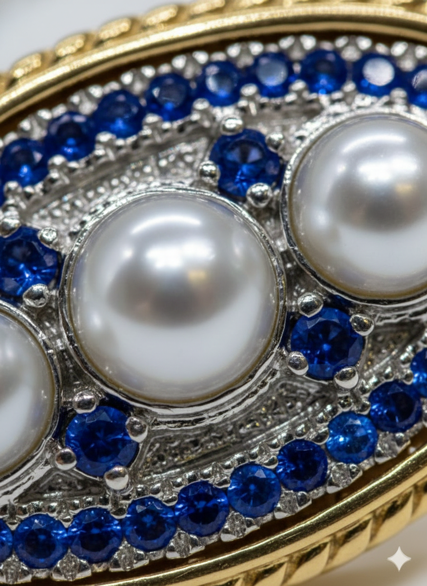 Empress Vintage Pearl & Sapphire Oval Ring | Art Deco Gold Cocktail Ring – SILVROSE