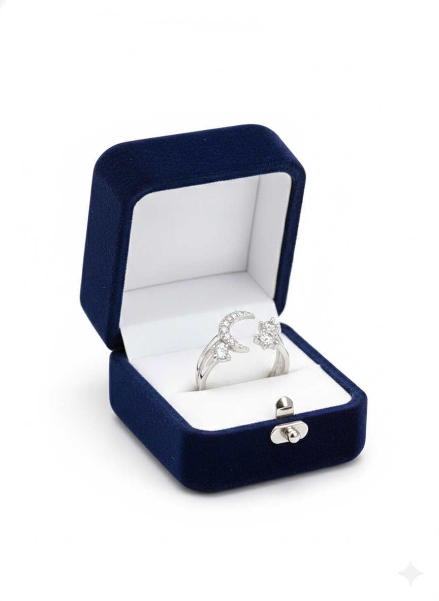 Silver Celestial Moon and Star Double Band Ring | SILVROSE