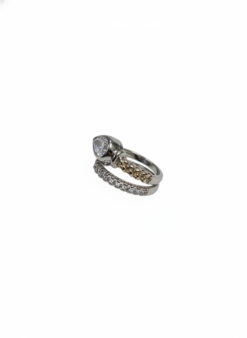 Silver Teardrop Statement Ring - Layered Beaded Pavé Band | SILVROSE