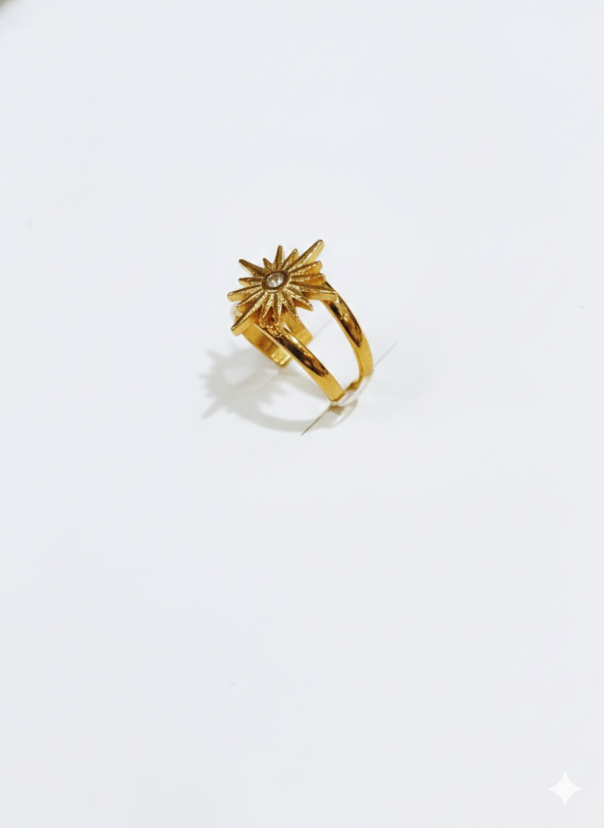 Nova Starburst Double Band Ring in Gold | Celestial Sunburst Statement Ring – SILVROSE