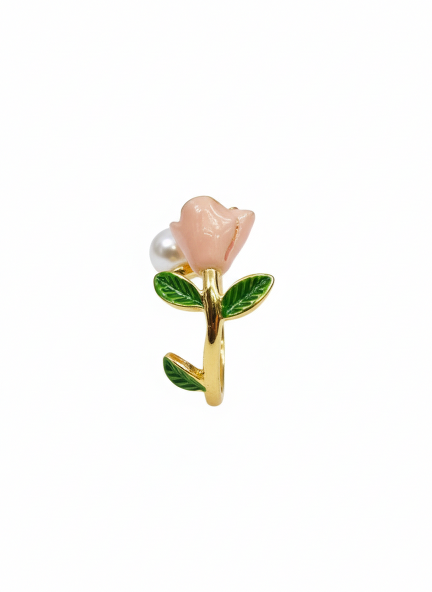 Pearl Rose Adjustable Ring for Women – Floral Gold Ring | SILVROSE