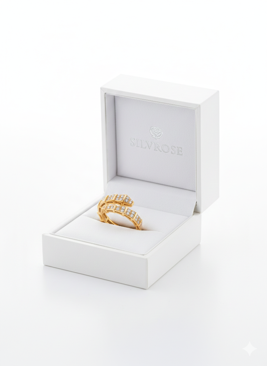 Gold Double Band Green Stone Ring - Emerald Cut Geometric Band | SILVROSE