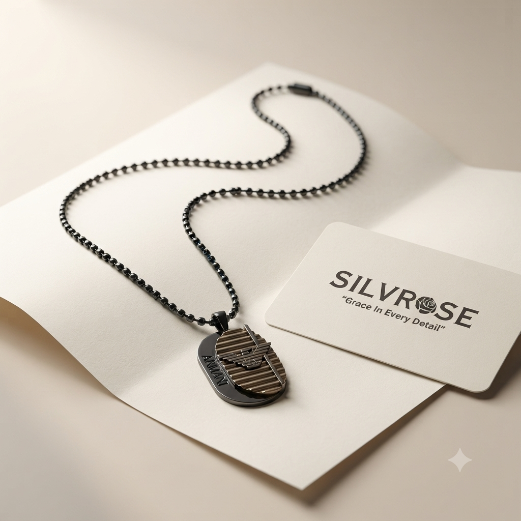 SILVROSE Black Dog Tag Pendant Necklace for Men & Boys | Premium Black Bead Chain with Designer Eagle Pendant | Stainless Steel Fashion Jewellery for Daily Wear & Gifting