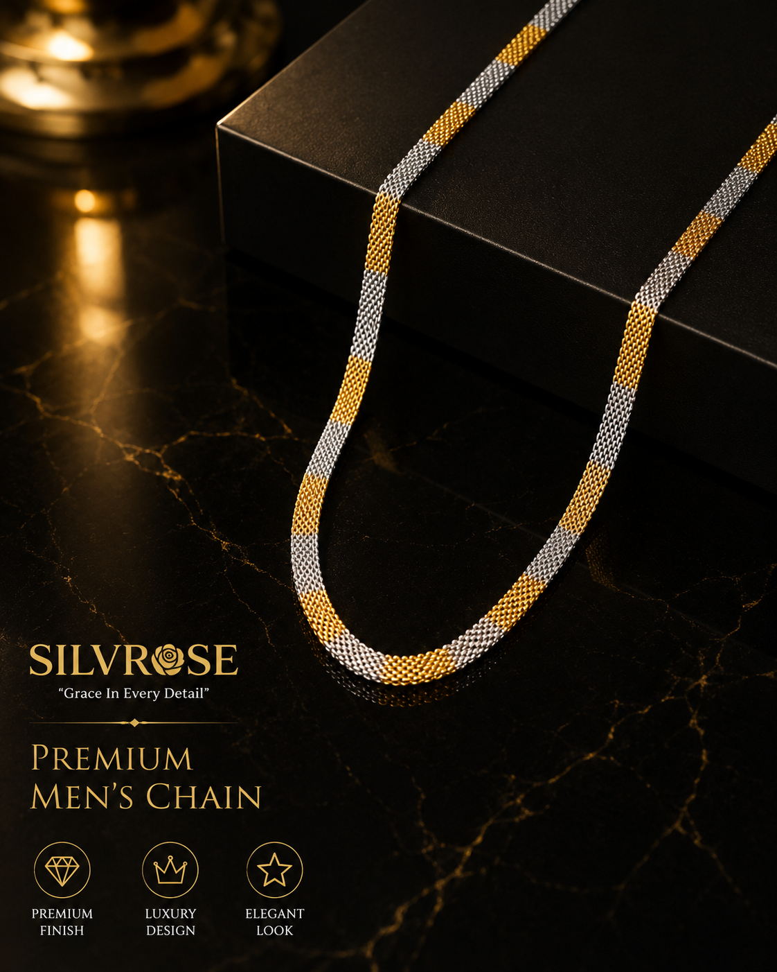 SILVROSE Men's Gold & Silver Chain | Luxury Everyday Fashion Jewellery