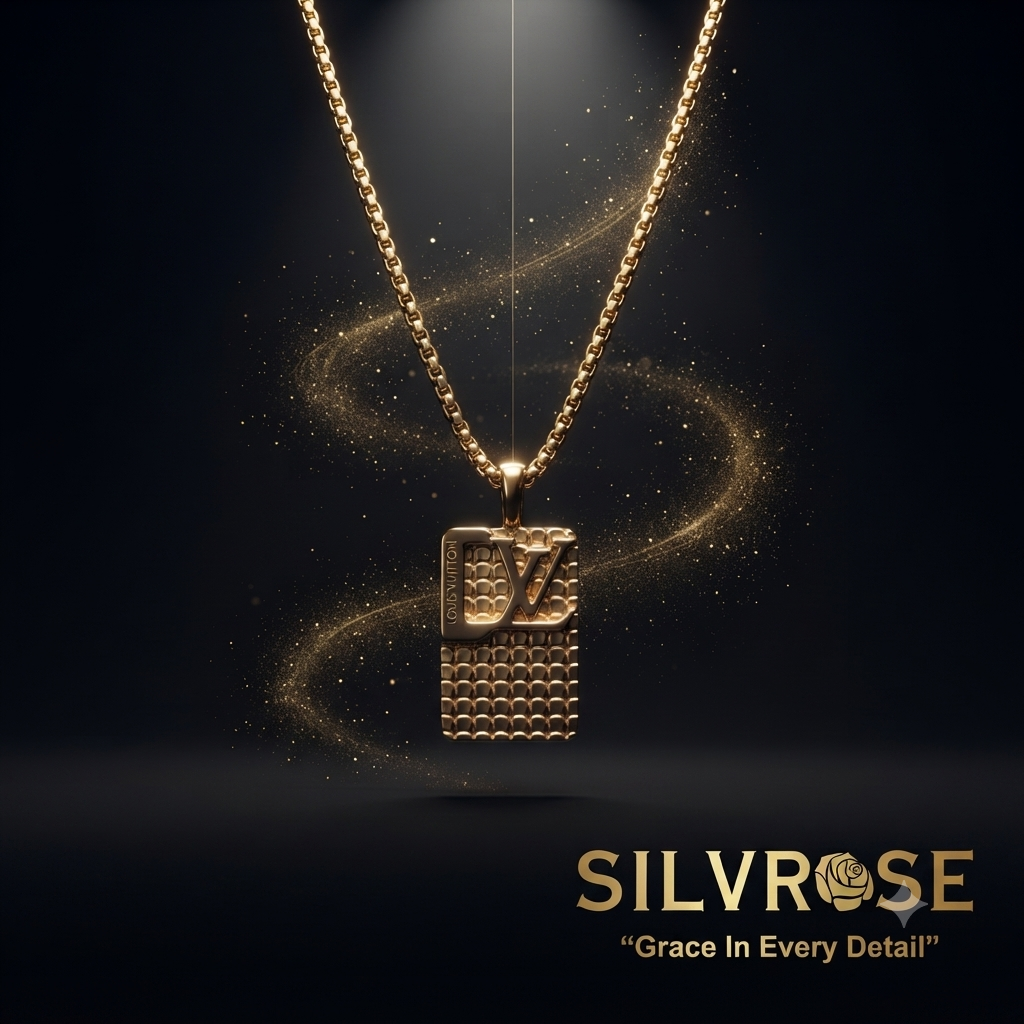 SILVROSE Gold Plated Luxury Rectangle Pendant Necklace for Men & Boys | Premium Box Chain with Designer Pendant | Fashion Jewellery for Daily Wear, Party Wear & Gifting