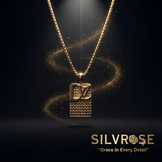SILVROSE Gold Plated Luxury Rectangle Pendant Necklace for Men & Boys | Premium Box Chain with Designer Pendant | Fashion Jewellery for Daily Wear, Party Wear & Gifting