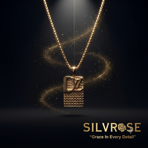 SILVROSE Gold Plated Luxury Rectangle Pendant Necklace for Men & Boys | Premium Box Chain with Designer Pendant | Fashion Jewellery for Daily Wear, Party Wear & Gifting