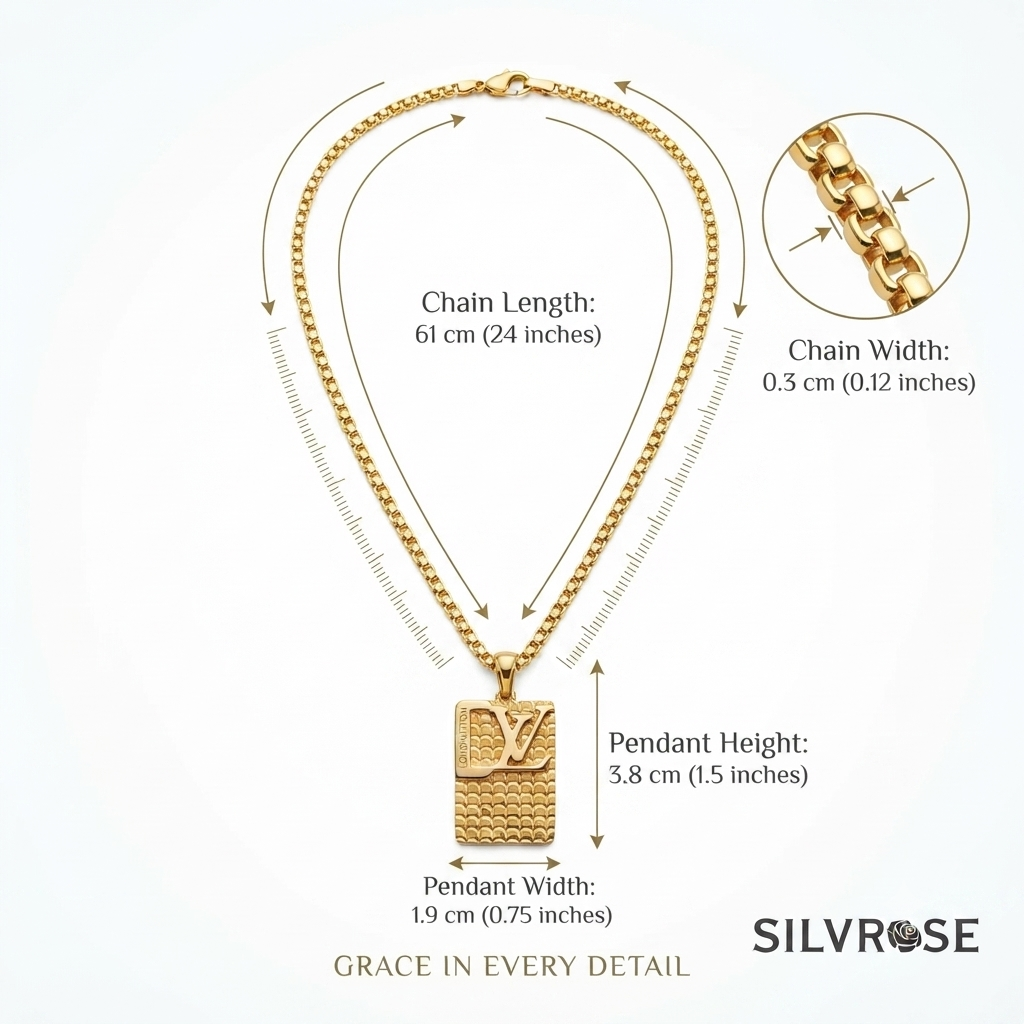 SILVROSE Gold Plated Luxury Rectangle Pendant Necklace for Men & Boys | Premium Box Chain with Designer Pendant | Fashion Jewellery for Daily Wear, Party Wear & Gifting