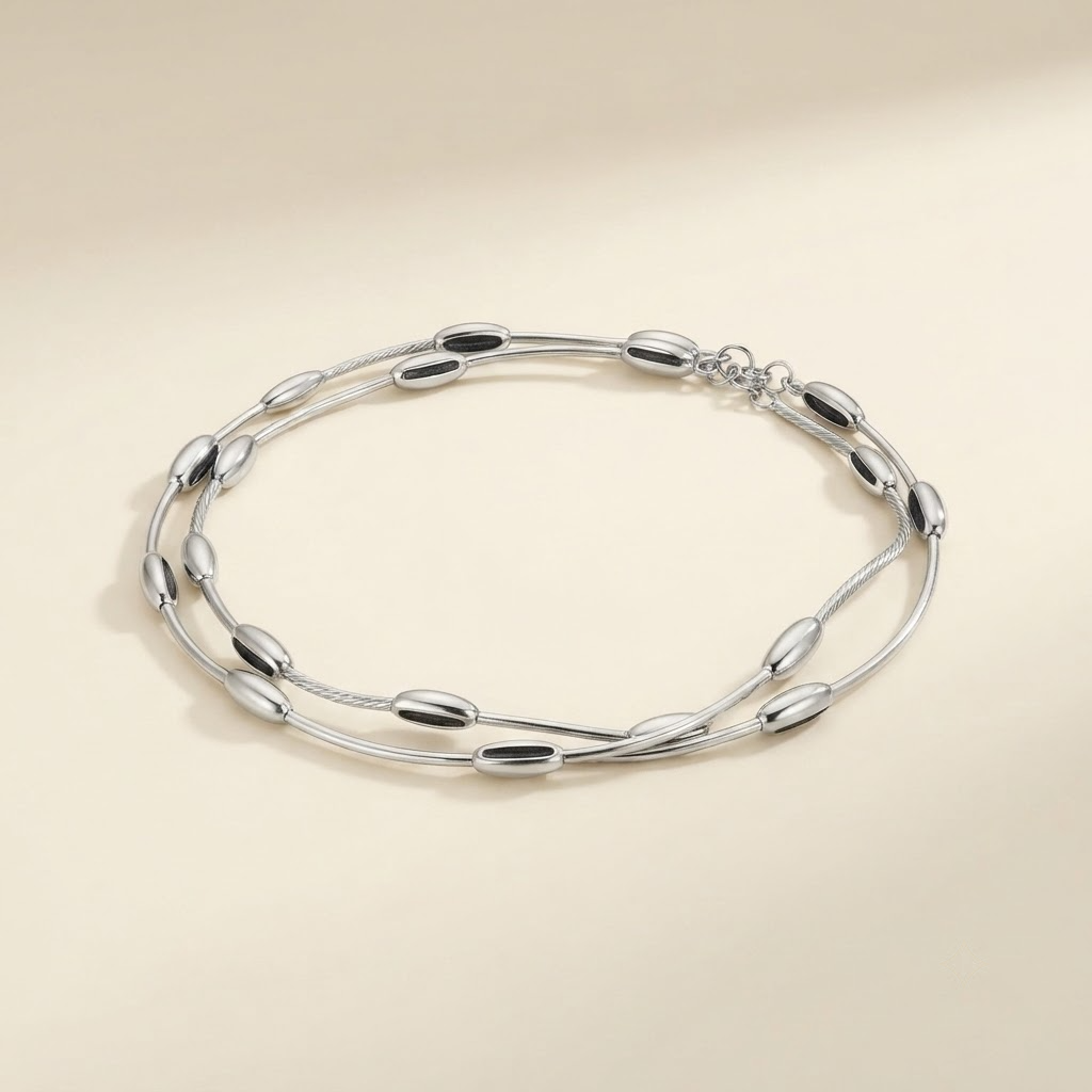 Full product view of SILVROSE Mira double-strand anklet