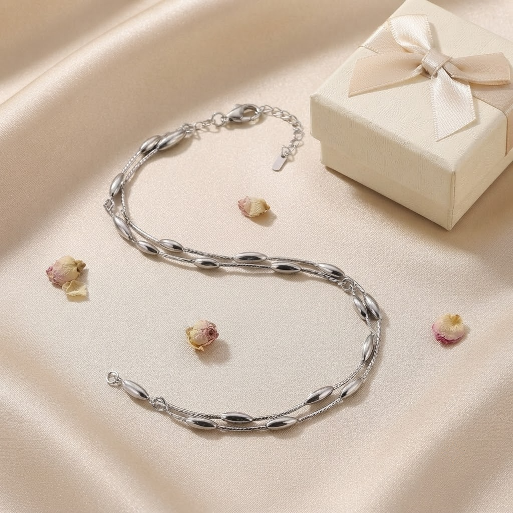 SILVROSE Mira double-strand oval bead anklet gift styling