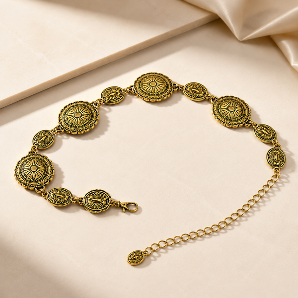 Full product view of SILVROSE Rajasi medallion waist chain